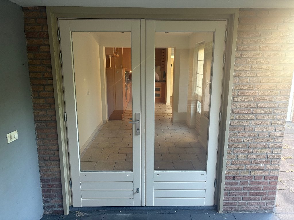 Hardhouten dubbele buitendeuren met kozijn, Doe-het-zelf en Verbouw, Deuren en Horren, Ophalen, Gebruikt, 80 tot 100 cm, Buitendeur