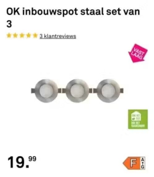 NIEUW! OK inbouwspots GU10 staal 8,2 cm diameter € 5,99, Ophalen of Verzenden, Nieuw