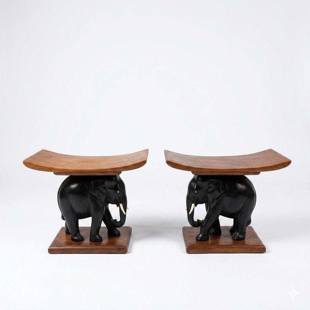 Set van 2 Afrikaanse olifant tafeltje  krukjes nachtkastjes, Antiek en Kunst, Hout, Afrika, Ophalen of Verzenden, Meerkleurig