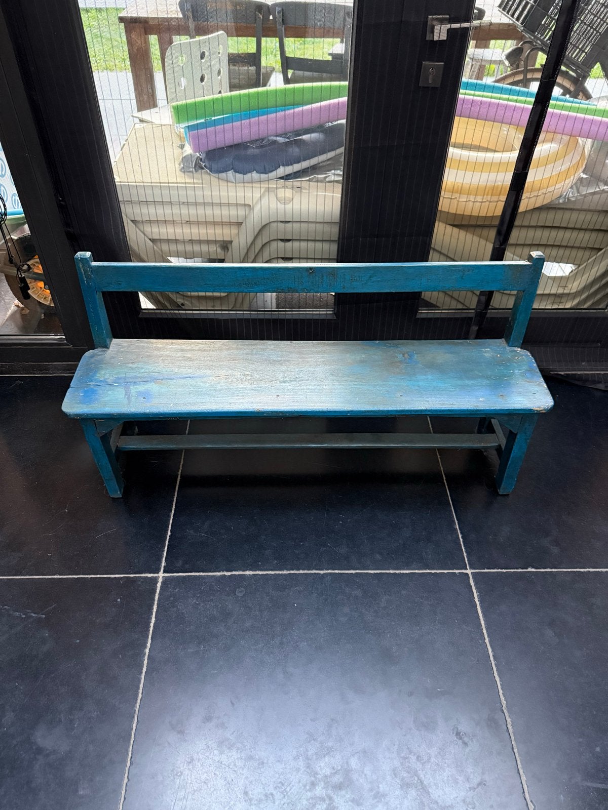 Vintage houten bankje - Blauw, Ophalen