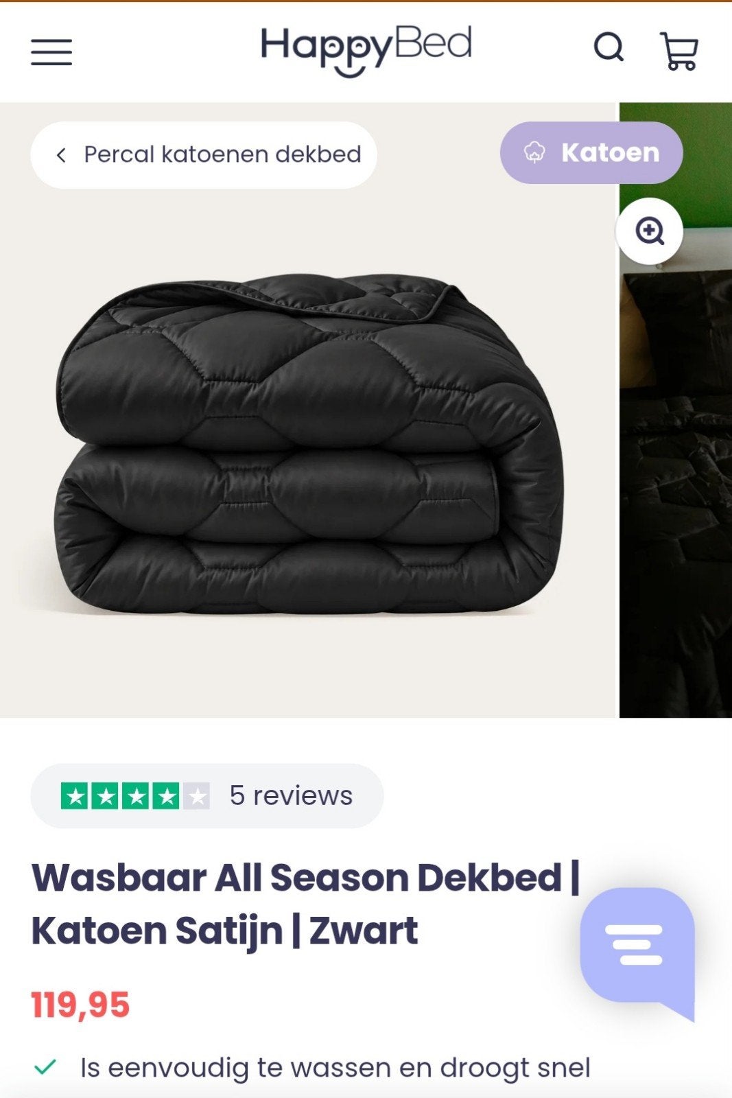 HappyBed Wasbaar All Season Dekbed Katoen Satijn Zwart, Zwart, Katoen, Ophalen of Verzenden, Deken of Dekbed