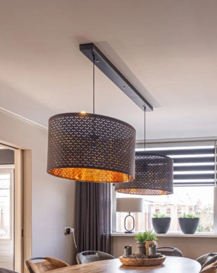 Twee stuks ikea NYMÖ Lampenkap, zwart/messingkleur, 59 cm, Huis en Inrichting, Lampen | Lampenkappen, Ophalen, Zo goed als nieuw