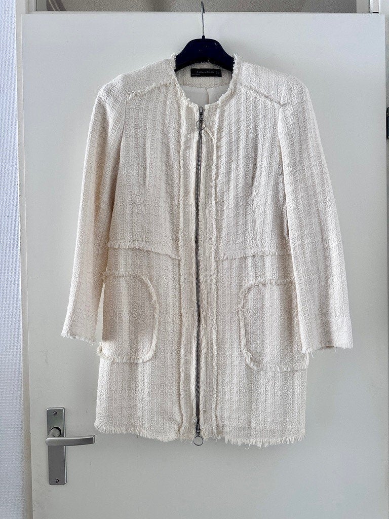 Zara witte tweed blazer maat 36, Kleding | Dames, Verzenden, Wit, Zo goed als nieuw, Jasje
