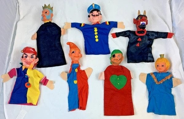 Poppenkastpoppen Set 7 Figuren Jan Klaassen Stijl Handpoppen, Coolsingel 104, 3011 AG Rotterdam, Netherlands, Verzenden, Zo goed als nieuw