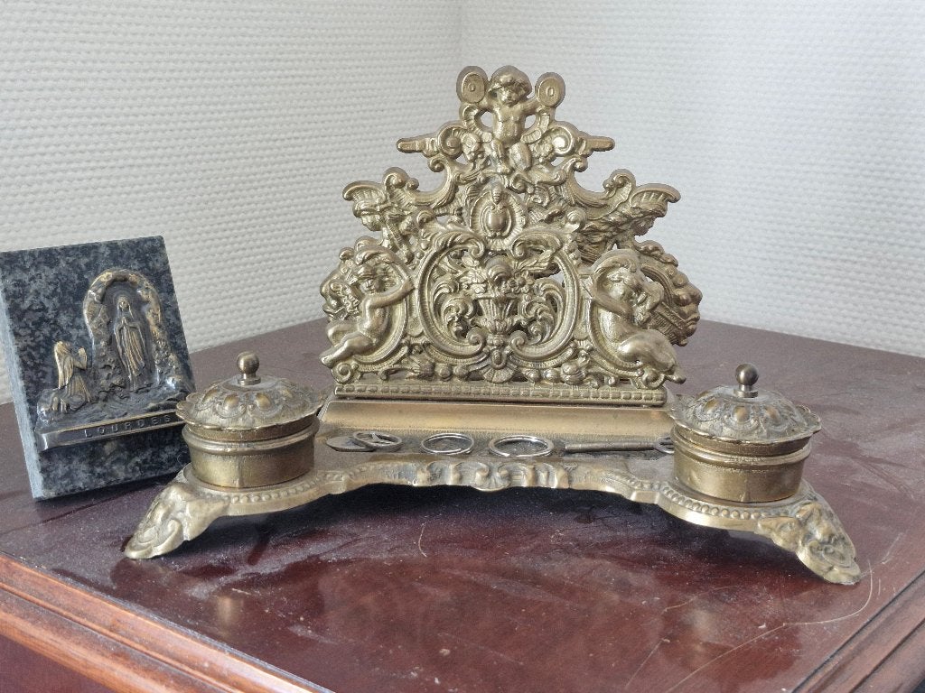 antieke brieven houder met inkt potten, Ophalen of Verzenden