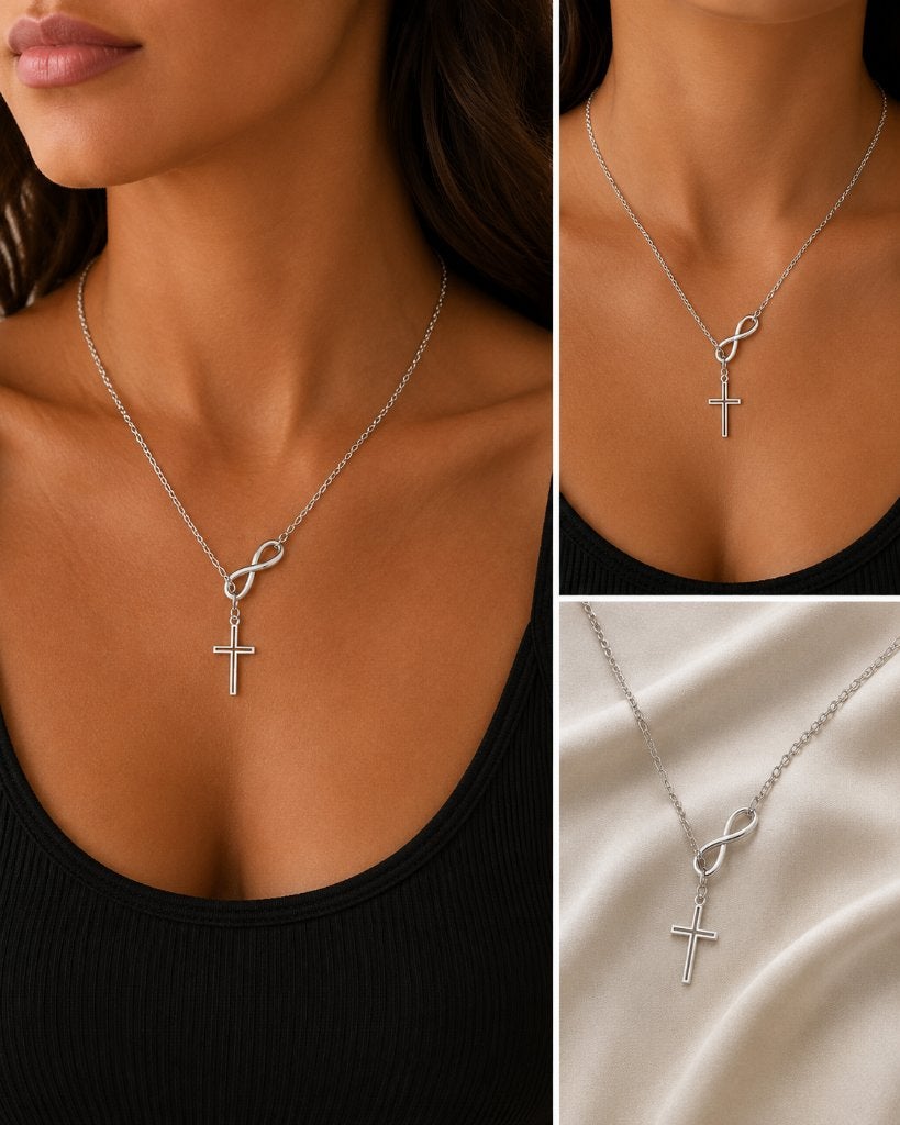 Zilverkleurige Ketting met Kruis & Infinity Hanger, Ophalen of Verzenden, Nieuw, Zilver, Overige materialen