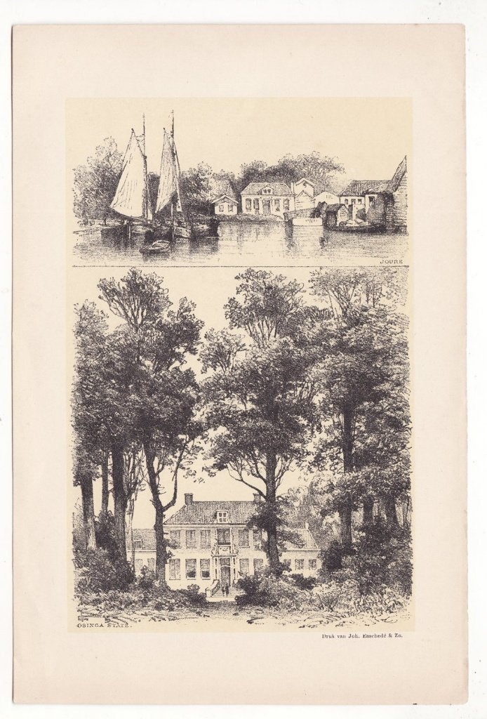 Oude litho Joure en Osinga State, Verzamelen, Gebruikt, Verzenden, Gebouw, Voor 1940