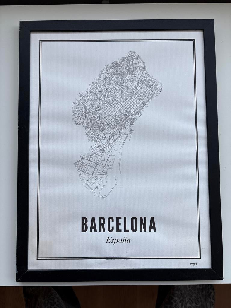 Poster Barcelona Wijck - Stijlvolle stadskaart, Minder dan 50 cm, Ophalen of Verzenden, Zo goed als nieuw, Foto of Poster