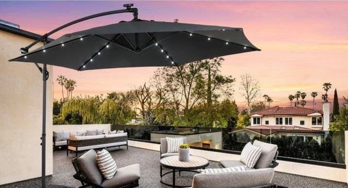 Zweefparasol 3m met geïntegreerde LED-verlichting, Tuin en Terras, Parasols, Ophalen, Zweefparasol, 3 tot 4 meter, Nieuw