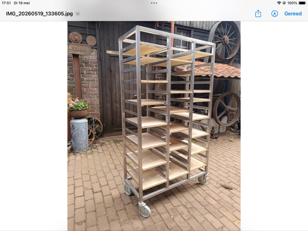 Robuuste RVS Verrijdbare Stellingkast met Houten Planken, Ophalen, Gebruikt