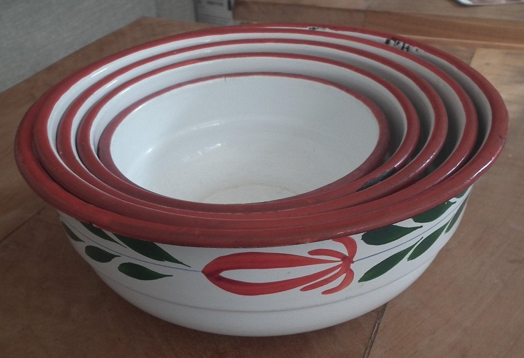 nest gedecoreerde emaile schalen (zware kwaliteit), Ophalen of Verzenden