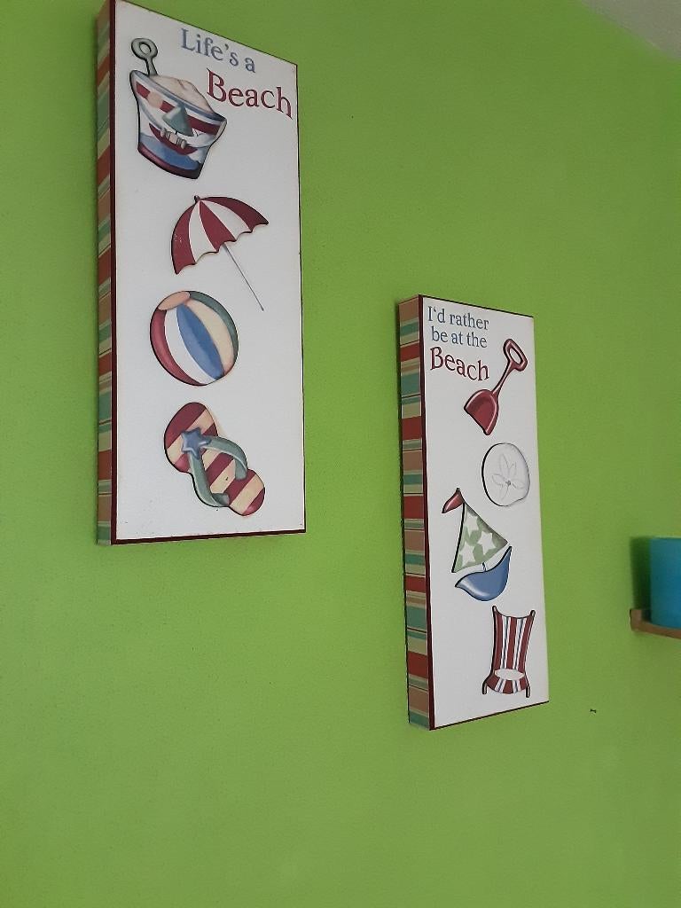 2 vrolijke wandborden – strand & zee stijl, Ophalen of Verzenden, Gebruikt, Wanddecoratie
