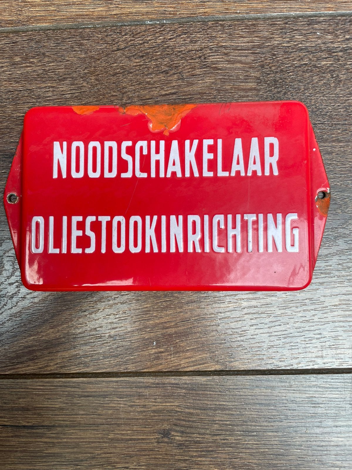 Emaillenbordje van noodschakelaar oliestookinrichting, Ophalen, Gebruikt