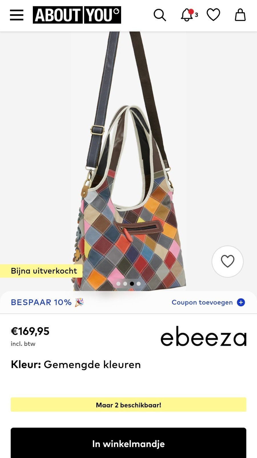 Ebeeza Handtas - Kleurrijke Patchwork Design, Ophalen of Verzenden, Zo goed als nieuw, Overige kleuren, Handtas