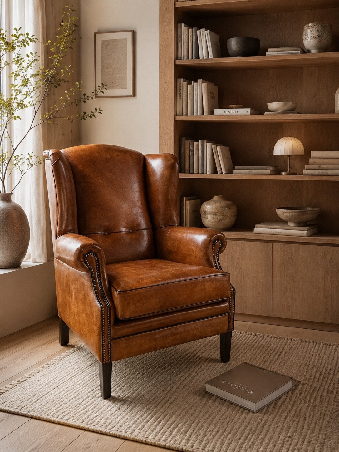 SCHAPENLEREN OORFAUTEUIL LIVERPOOL COGNAC BRUIN OOR STOEL, Ophalen of Verzenden, Nieuw, 75 tot 100 cm