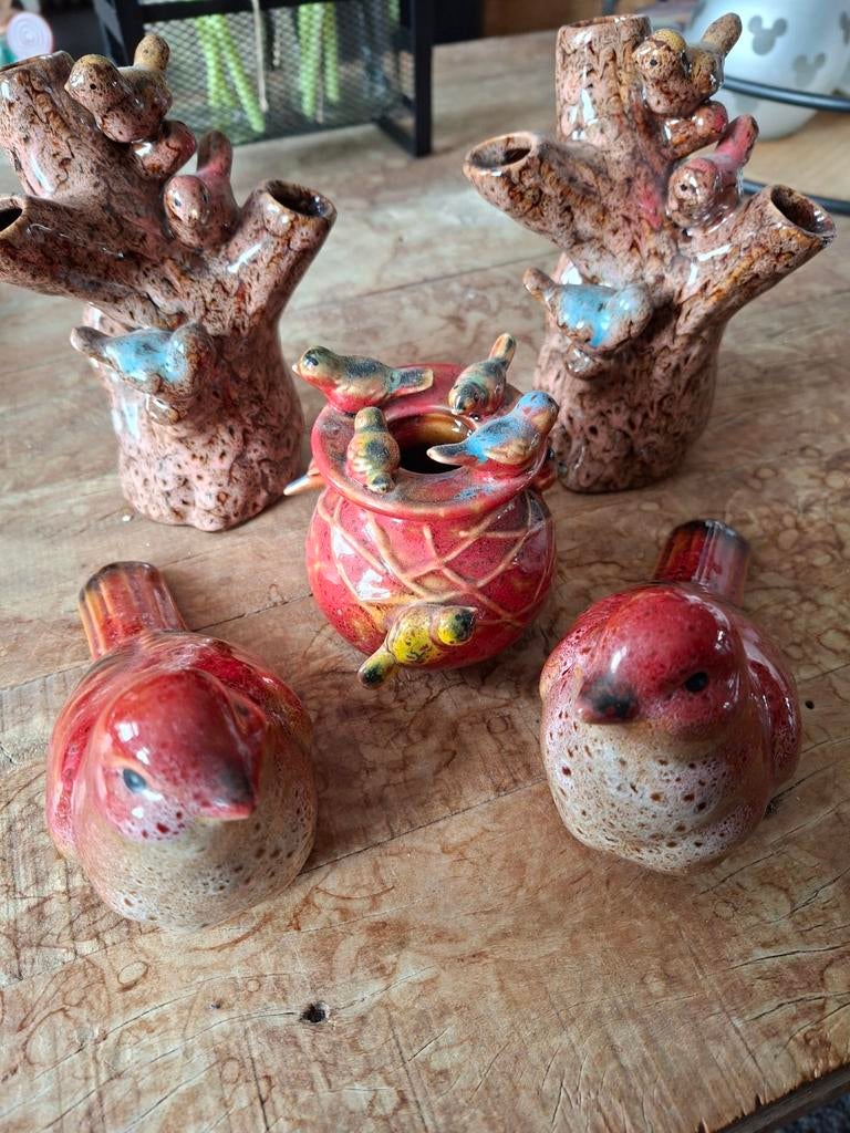 Vaasjes met vogeltjes en 2 vogeltjes, Ophalen of Verzenden, Zo goed als nieuw