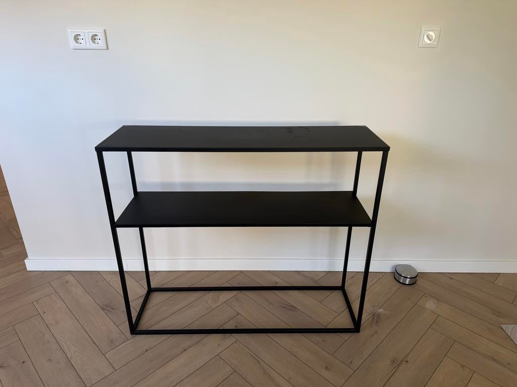 Zwart metalen rek met 2 planken - 100x86x30cm, Huis en Inrichting, Kasten | Overige, Ophalen of Verzenden, Gebruikt