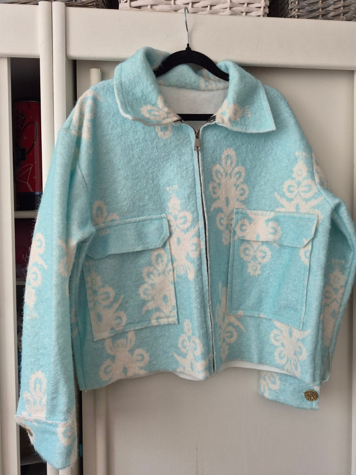turquoise jasje witte gedrukte ornamenten xl ibiza chique, Overige kleuren, Maat 46/48 (XL) of groter, Nieuw, Ophalen of Verzenden