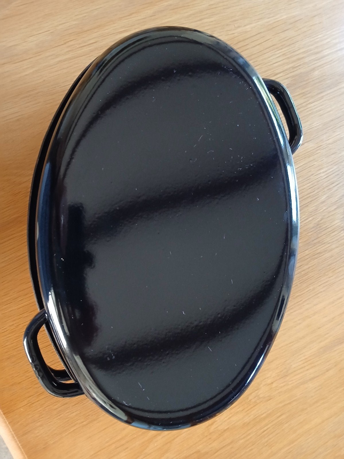 Ovale braadpan van emaille, zwart, Ophalen, Gebruikt, Braadpan, Met deksel