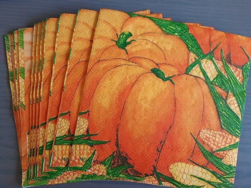 servetten (11x) pompoenen, knutsel hobby decoupage, Oranje, Nieuw, Papier of Karton, Overige merken