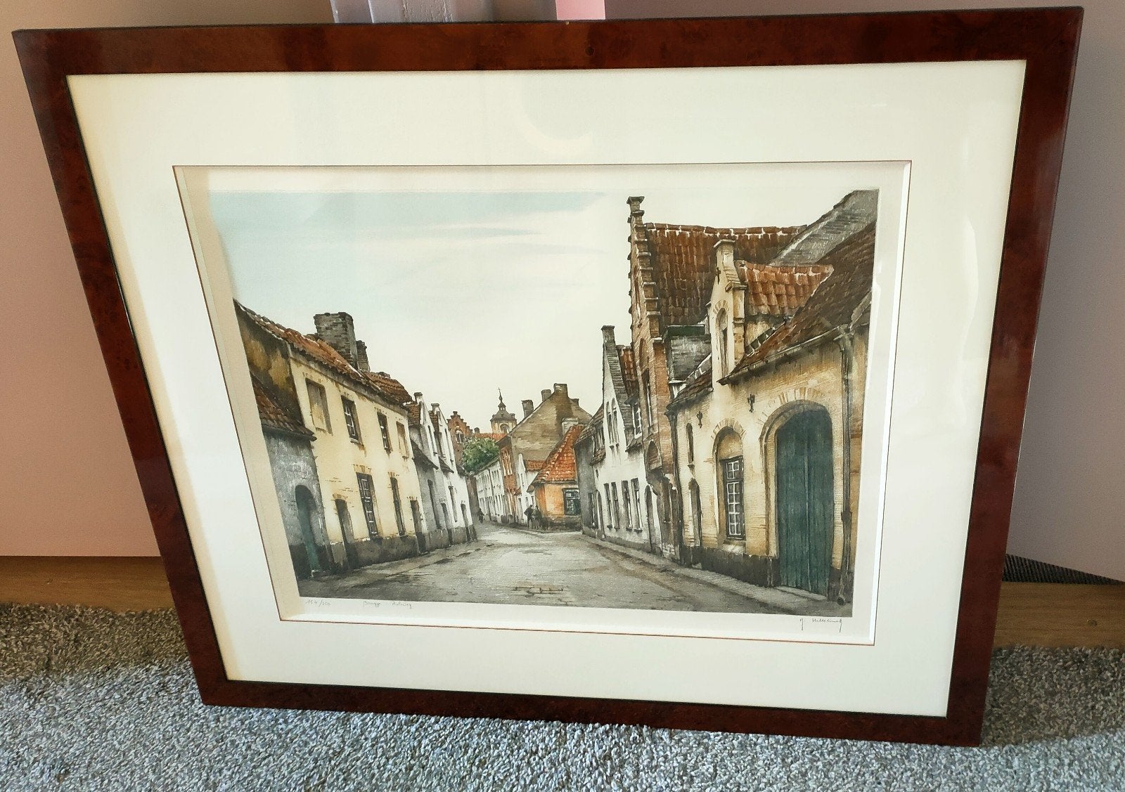 Stadsgezicht Brugge - Gesigneerde Ets van Roger Hebbelinck, Antiek en Kunst, Kunst | Etsen en Gravures, Ophalen, Ingelijst, Stadsgezicht