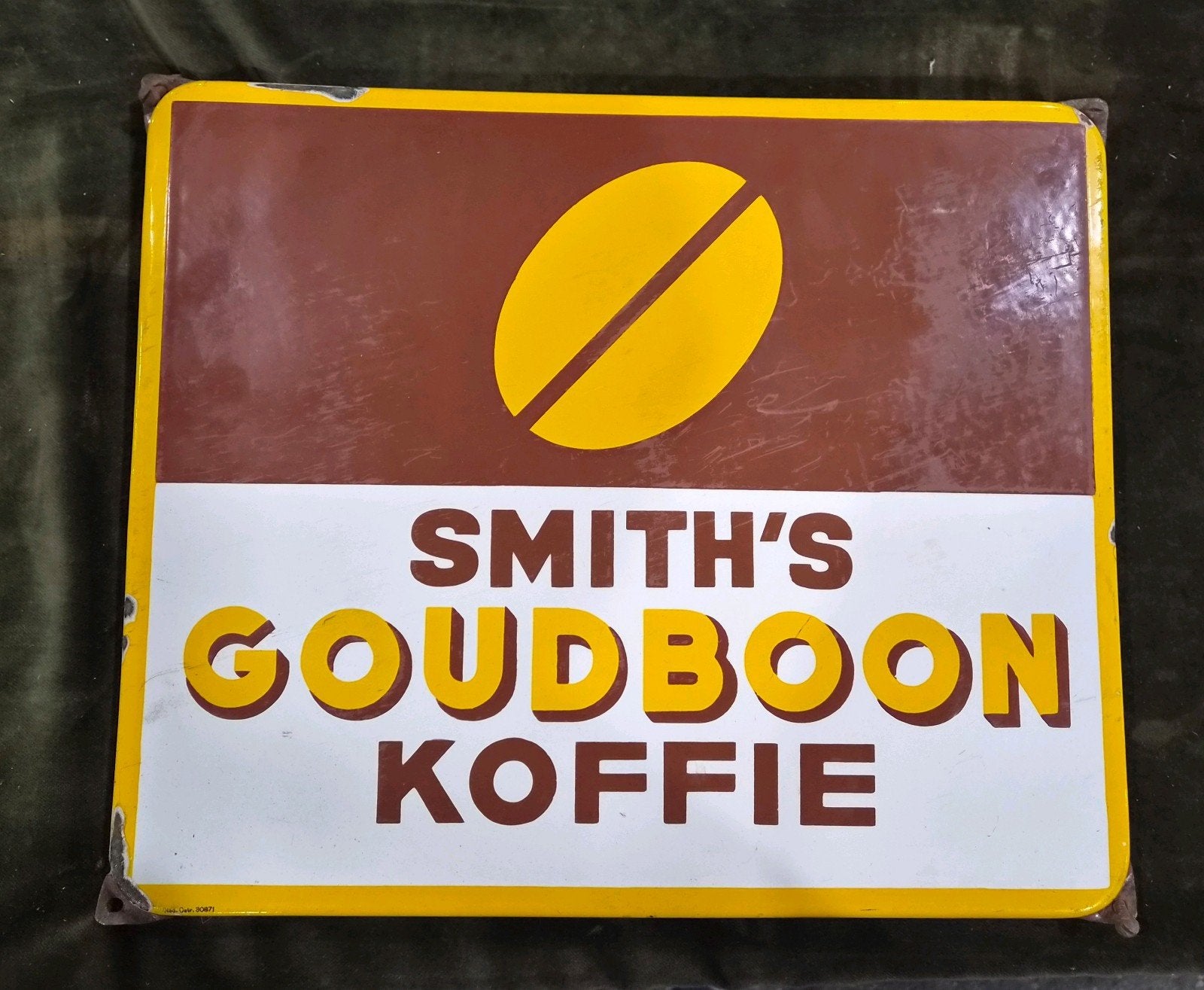 Vintage Emaille Reclamebord Smith's Goudboon Koffie, Gebruikt, Ophalen of Verzenden, Nvt., Nvt.
