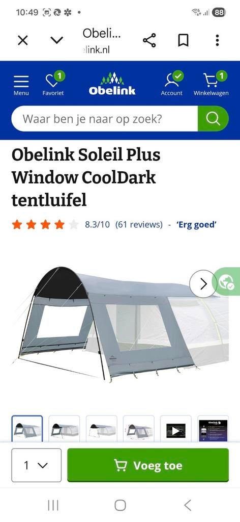 Obelink Soleil Plus Window CoolDark tentluifel, Ophalen of Verzenden