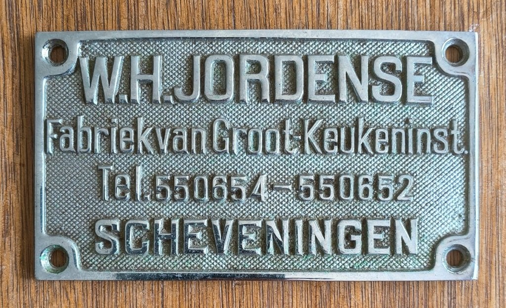 W.H. JORDENSE ijzeren plaatje Fabriek van Groot-Keukeninst., Antiek en Kunst, Curiosa en Brocante, Ophalen of Verzenden