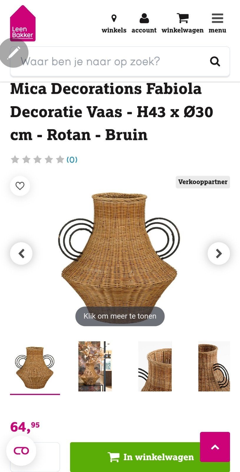 Mica Decorations Fabiola Decoratie Vaas - Rotan nieuw, Huis en Inrichting, Woonaccessoires | Vazen, Mica Decorations, Bruin, Met patroon/structuur