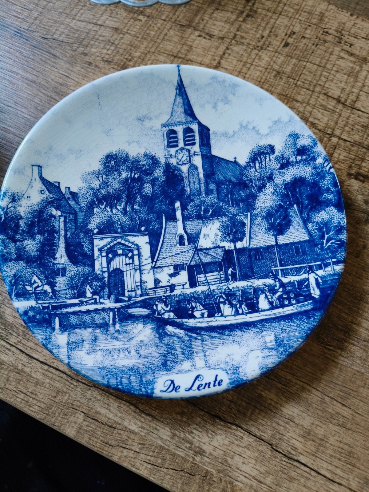 Delfts Blauw sierbord 'De Lente' met Hollands tafereel, Antiek en Kunst, Ophalen of Verzenden