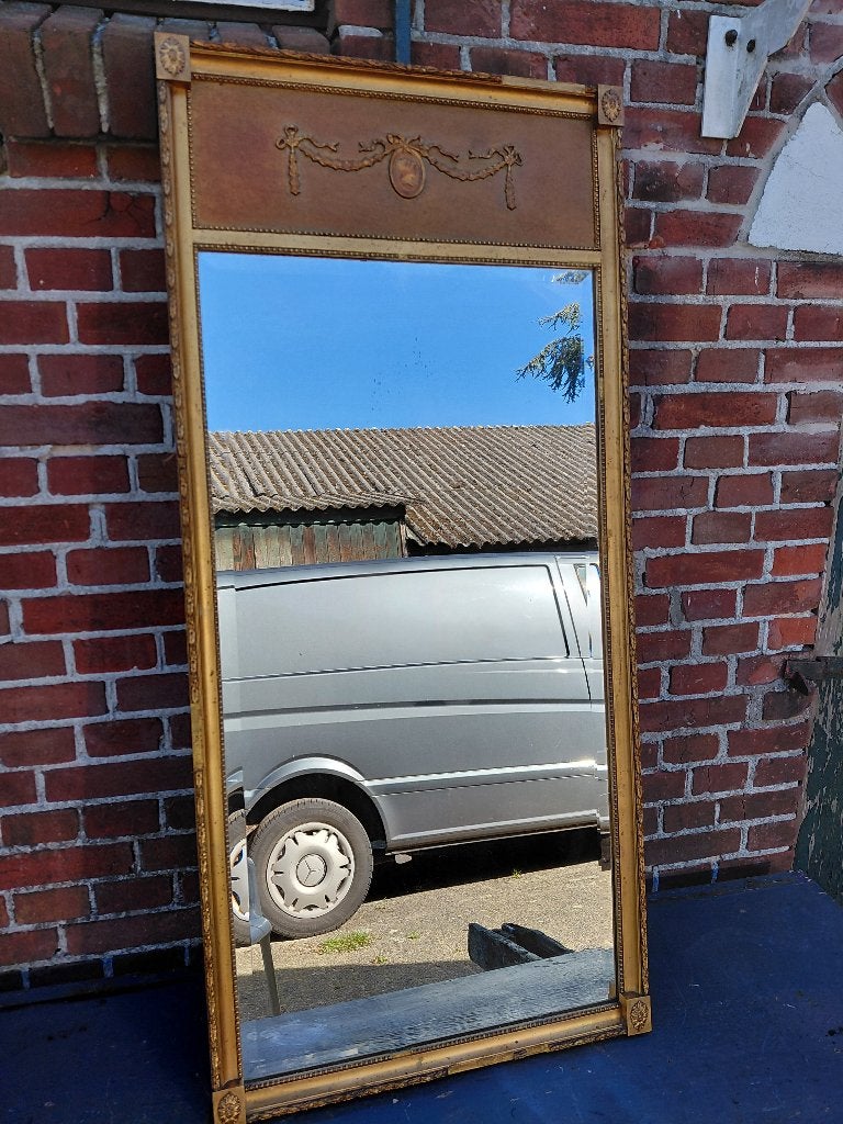 Antieke geslepen Louis Seize spiegel in goud vergulde lijst., Antiek en Kunst, Ophalen, Rechthoekig, 50 tot 100 cm, 100 tot 150 cm