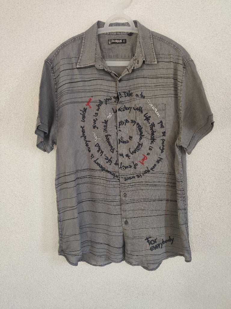 011. Desigual overhemd - korte mouwen - XL, Kleding | Heren, Ophalen of Verzenden, Zo goed als nieuw, Grijs, Halswijdte 43/44 (XL)