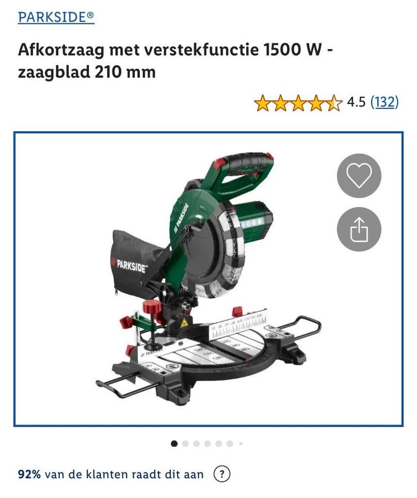 Parkside afkortzaag met verstekfunctie, Doe-het-zelf en Verbouw, Ophalen, 70 mm of meer, Afkortzaag, 1200 watt of meer