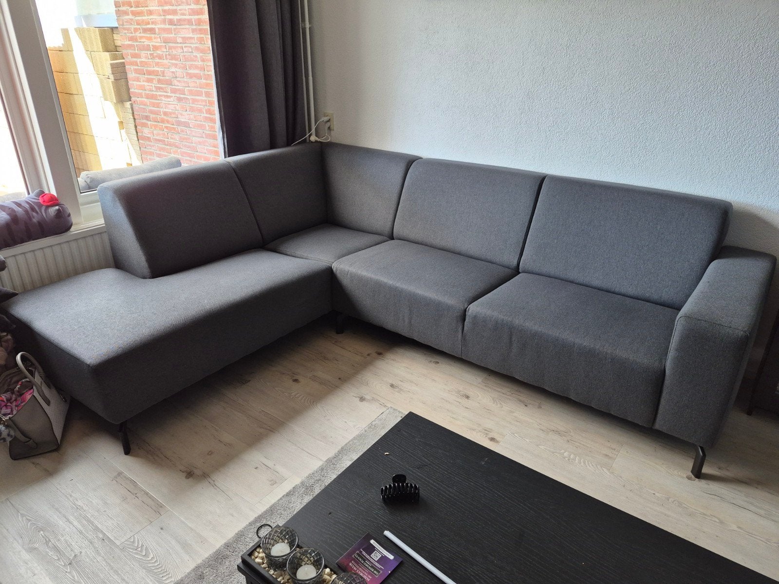 Moderne antraciet hoekbank, Ophalen, 250 tot 300 cm, 100 tot 125 cm, Hoekbank