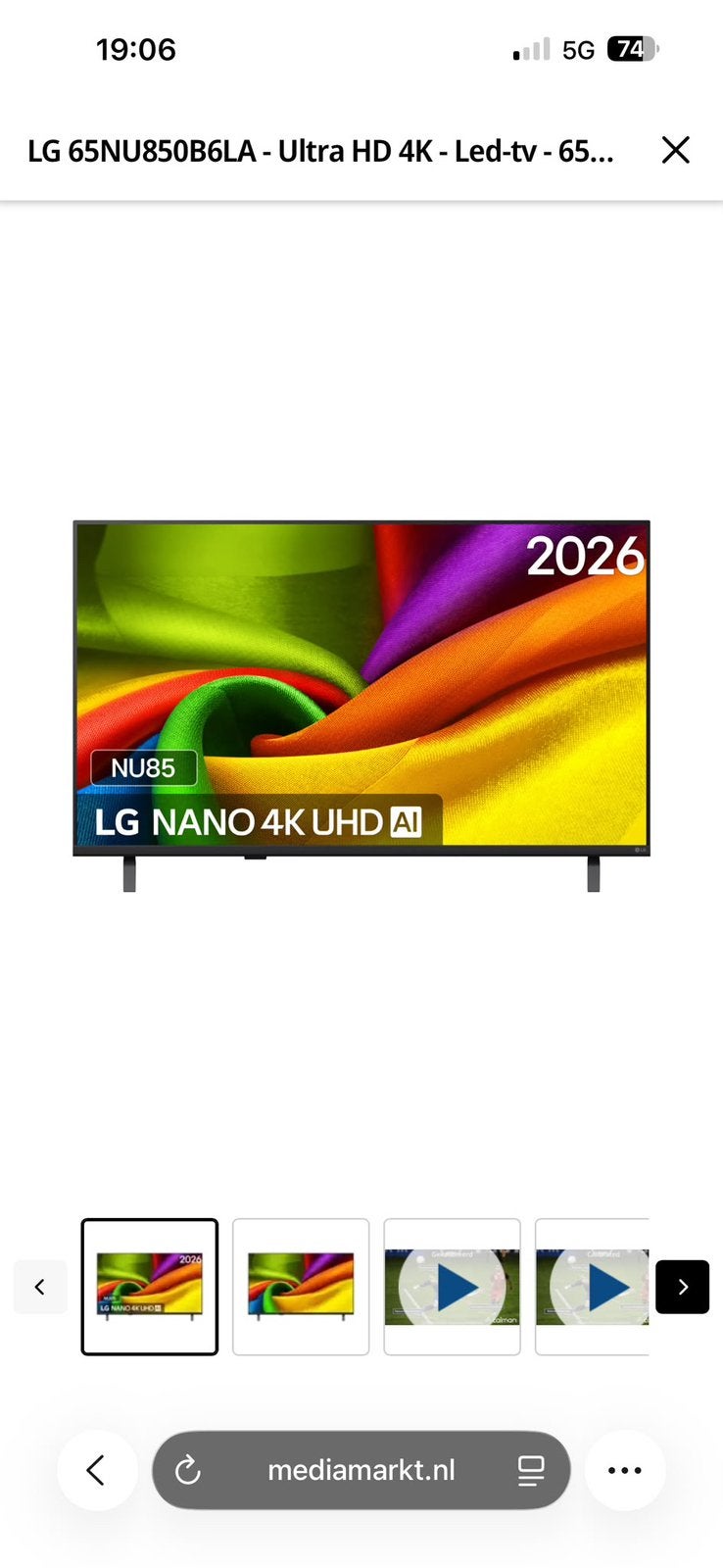 LG 65NU850B6LA Ultra HD 4K LED-tv - 65 inch Nieuw, 50 Hz, Ophalen of Verzenden, Zo goed als nieuw, 100 cm of meer