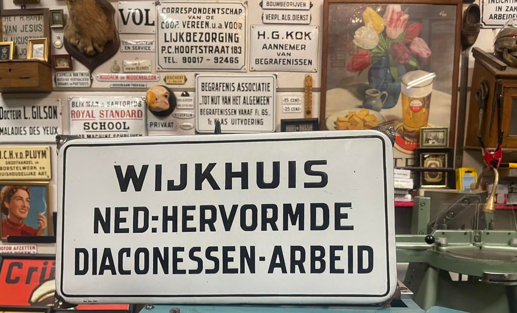 Uniek bord WIJKHUIS Diaconessen Arbeid, Antiek en Kunst, Antiek | Emaille, Verzenden
