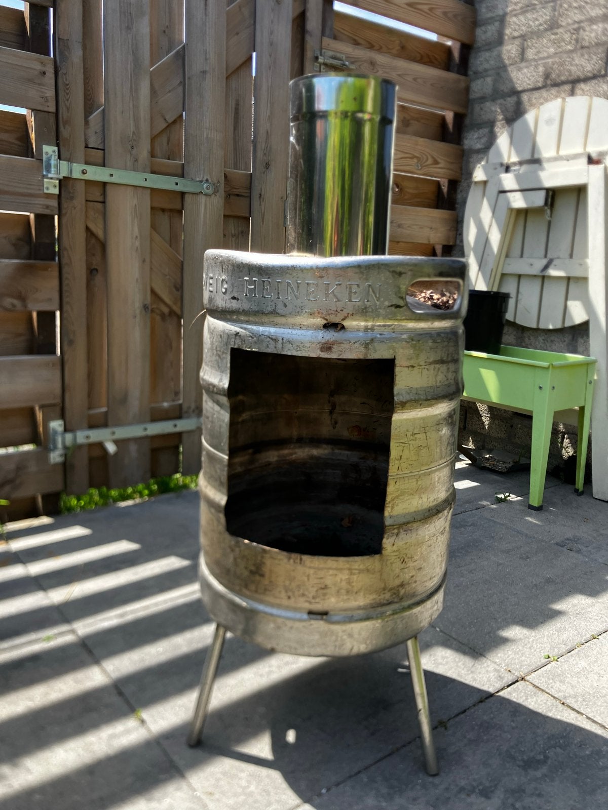 Vuurpot van Heineken 50L fust, Ophalen, Gebruikt, Vuurton