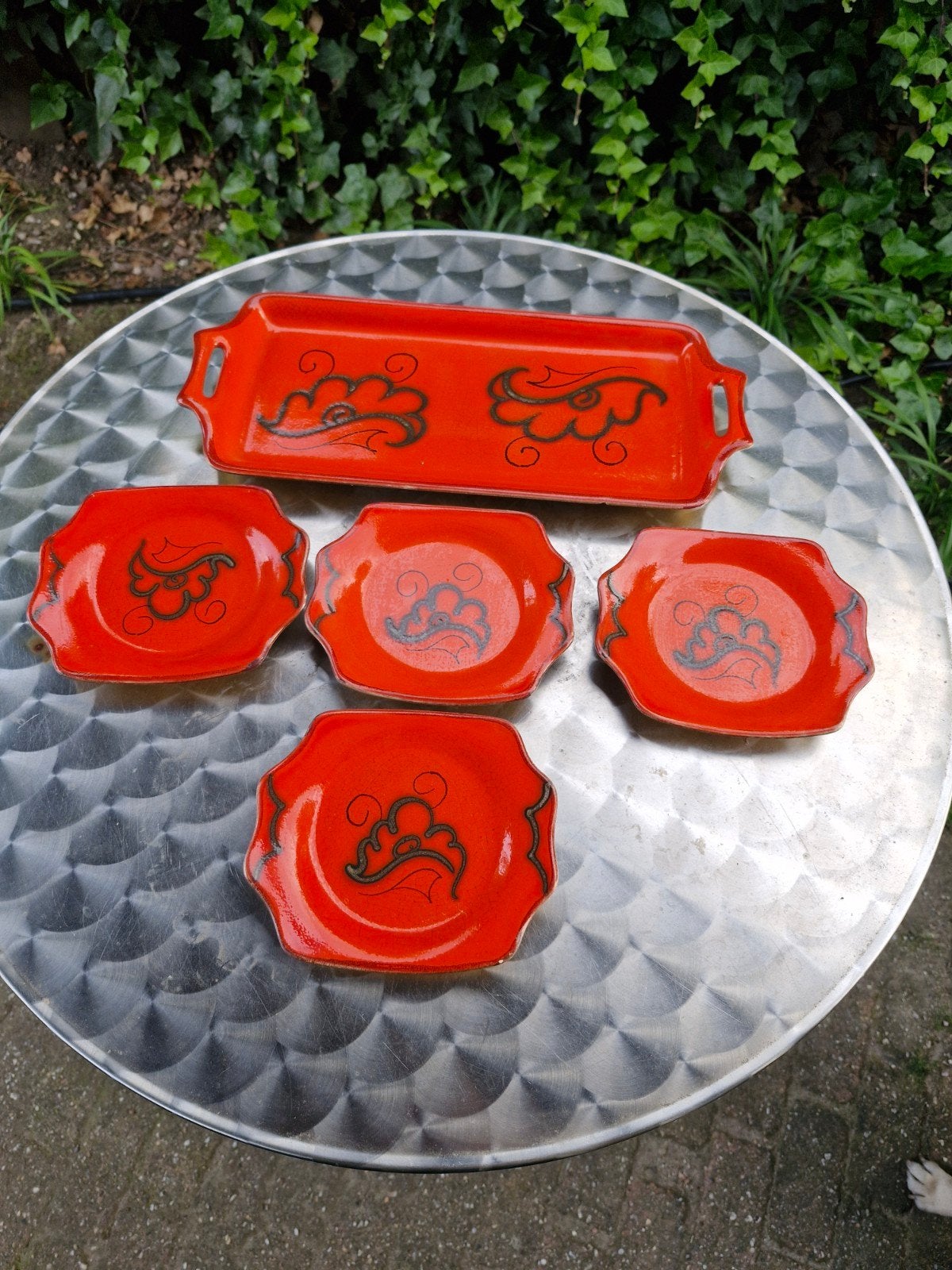 Flora Gouda Holland 'Tokio' keramiek set - Oranje retro, Antiek en Kunst, Antiek | Keramiek en Aardewerk, Ophalen of Verzenden