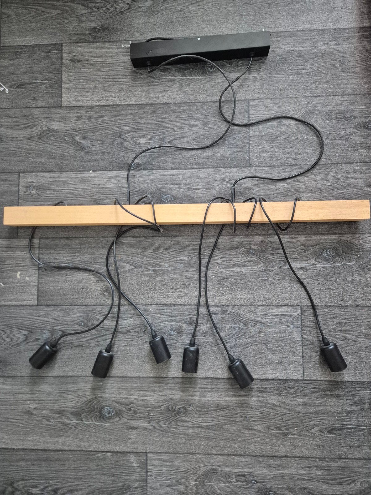 Hanglamp met houten balk en verstelbare lampen, Ophalen, 75 cm of meer