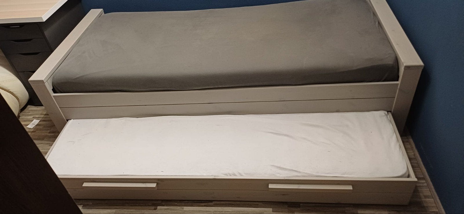 Eenpersoonsbed met uitschuifbaar logeerbed en lades, Ophalen, Gebruikt, 90 cm, Eenpersoons