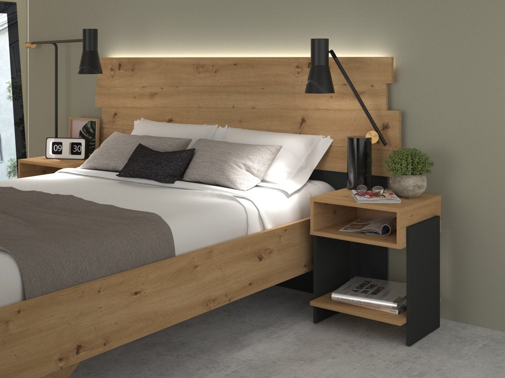 Doze 2-persoonsbed - Eikenkleur, Huis en Inrichting, Slaapkamer | Bedden, Niet ingevuld, Niet ingevuld, Niet ingevuld