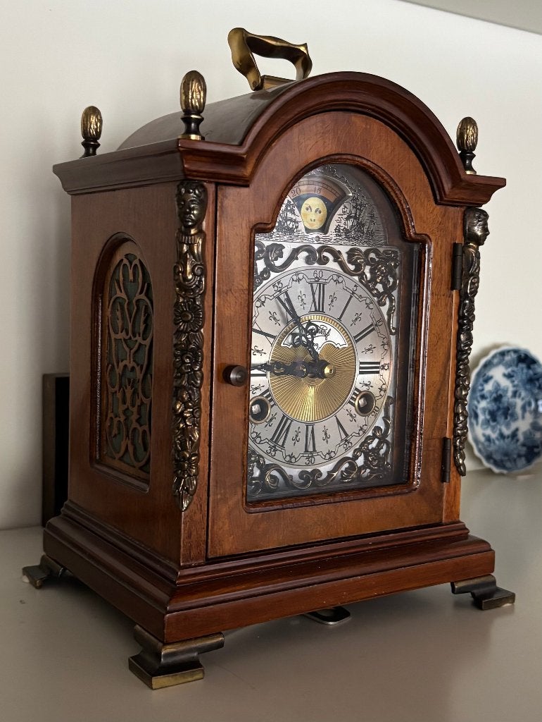 Warmink Tafelklok of mantelklok met maanfase en slaguurwerk, Antiek en Kunst, Ophalen of Verzenden