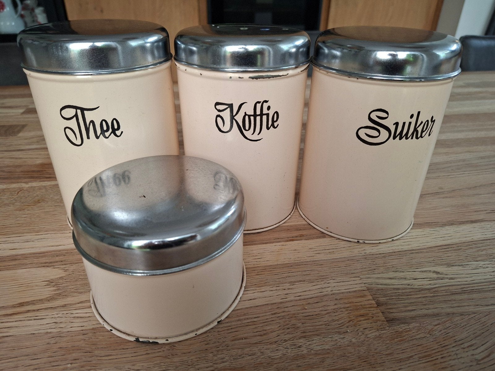 Vintage Brabantia voorraadblikken set (Thee, Koffie, Suiker), Antiek en Kunst, Ophalen of Verzenden