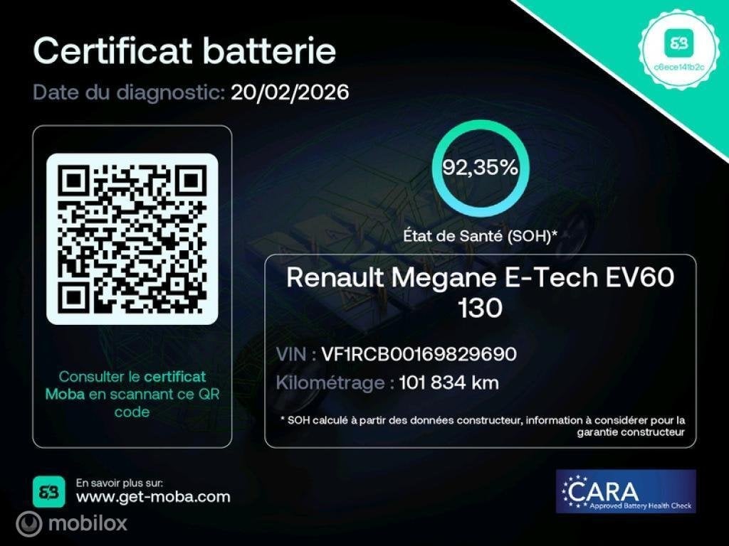 Renault Mégane E-Tech EV60 Optimum Charge Evolution Soh 92%, Auto's, Met garantie (alle), Parkeersensor, 33 min, 195 min