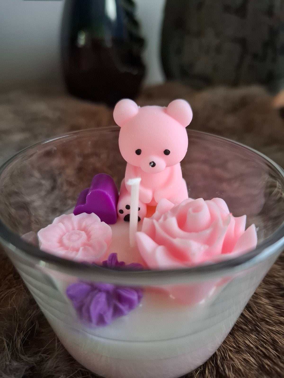 Schattige Roze Beer Kaars in Glas - Handgemaakt, Ophalen, Roze, Kaars, Was