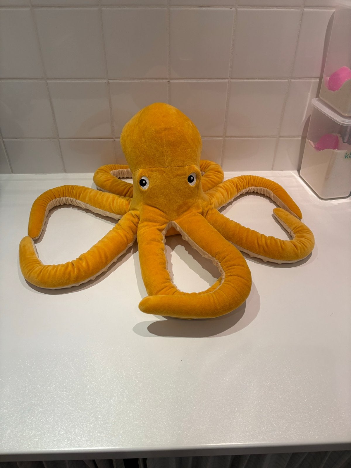 Grote gele octopus knuffel - Zo goed als nieuw, Geel, Overige typen, Ophalen of Verzenden, Zo goed als nieuw