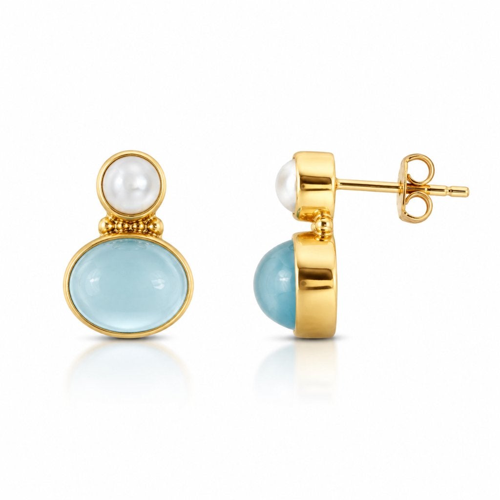 Chalcedoon En Zoetwaterparel Oorbellen Rin - Echt Zilver, Sieraden, Tassen en Uiterlijk, Info@sacredstones.nl, Verzenden, Nieuw