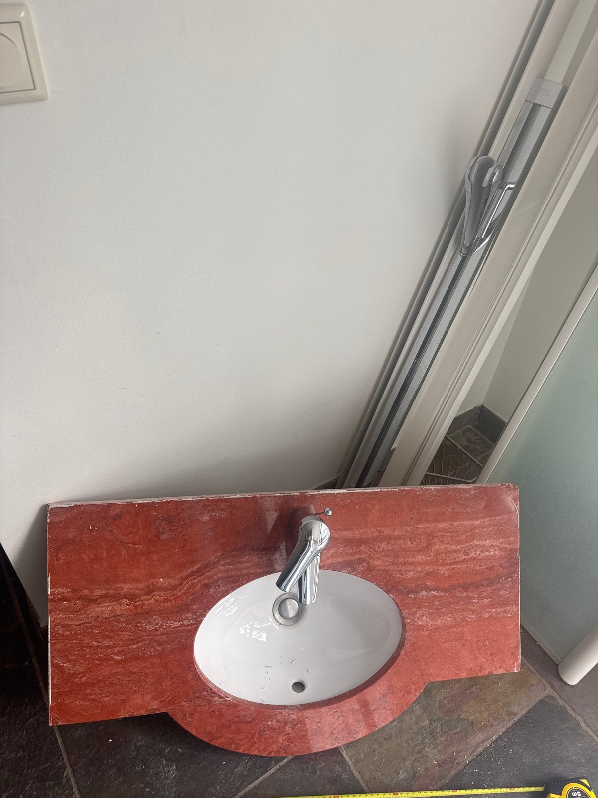 Natuurstenen wastafel met Grohe kraan (83x45 cm), Gebruikt, Wasbak of Wastafel, 25 tot 50 cm, 50 tot 100 cm