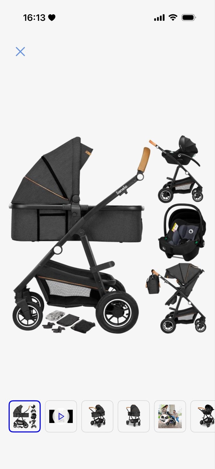 Lionelo Combiwagen 3-in-1: Kinderwagen, Autostoel, Reiswieg, Luchtbanden, Zo goed als nieuw, Combiwagen, Ophalen