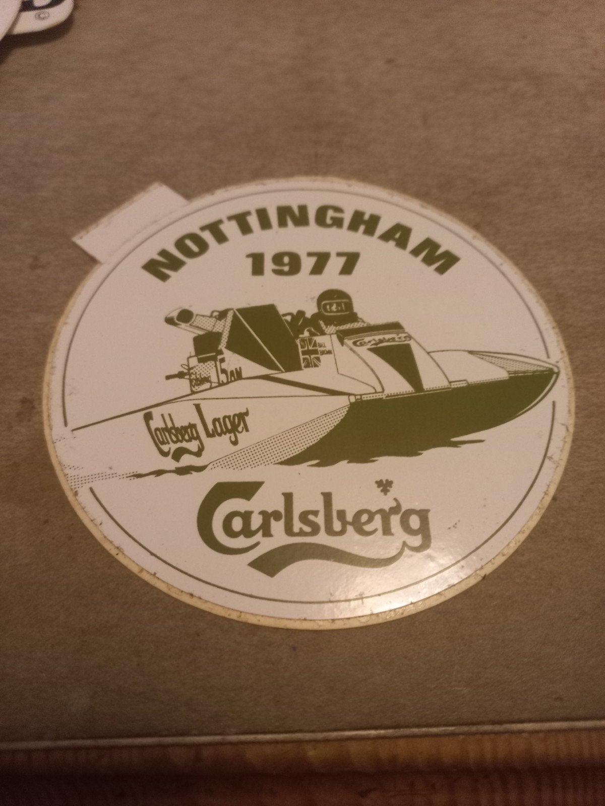 Vintage Carlsberg Nottingham 1977 reclamesticker, Ophalen of Verzenden, Gebruikt